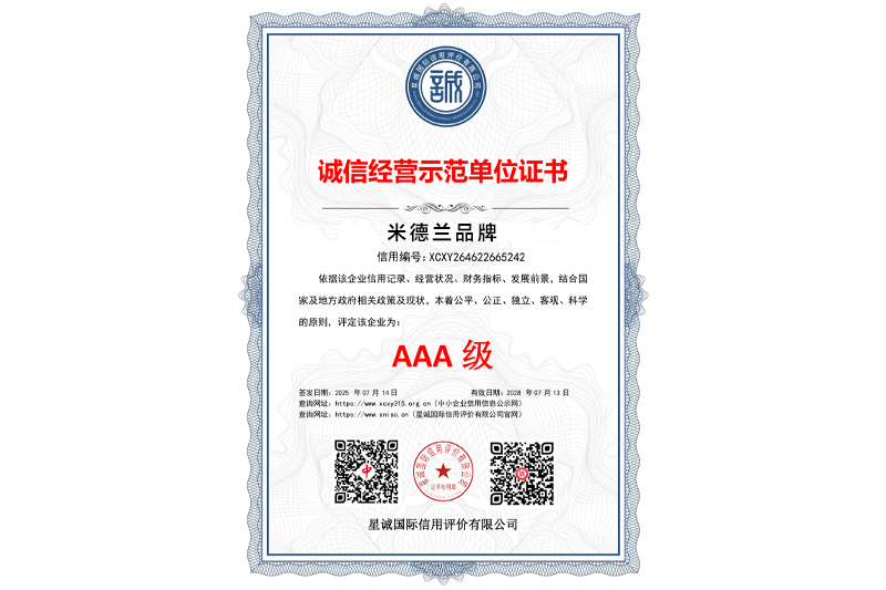 诚信经营示范单位证书